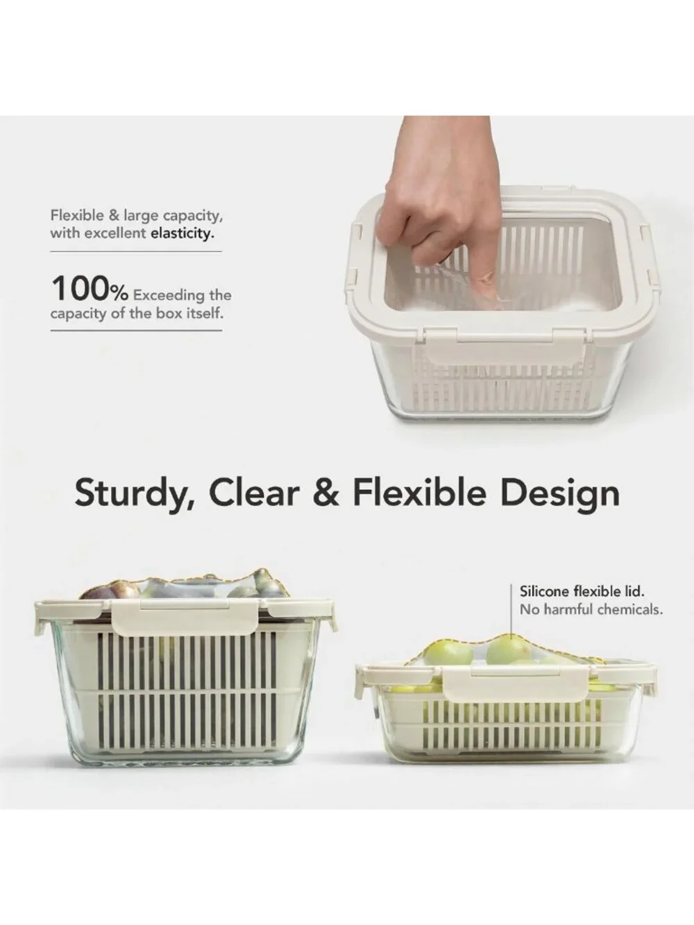 Airtight Glass Produce Storage Containers, 2-Pack - BPA-Free, Leakproof, with